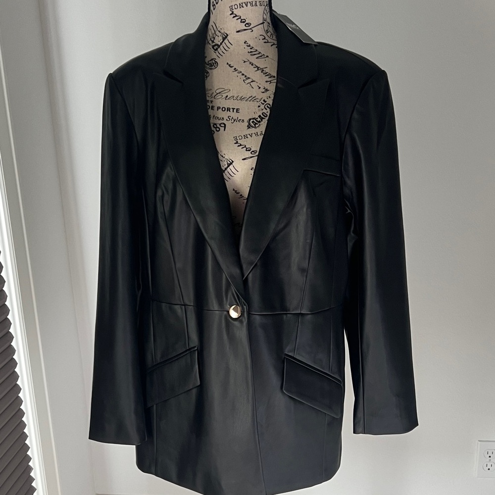 INC International Concepts Ladies Black Faux Leather Jacket